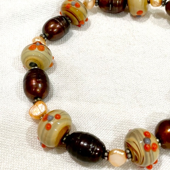 Donna Dressler Sterling Silver Wedding Cake Glass Bead Pearl Bracelet SIGNED - Picture 2 of 10